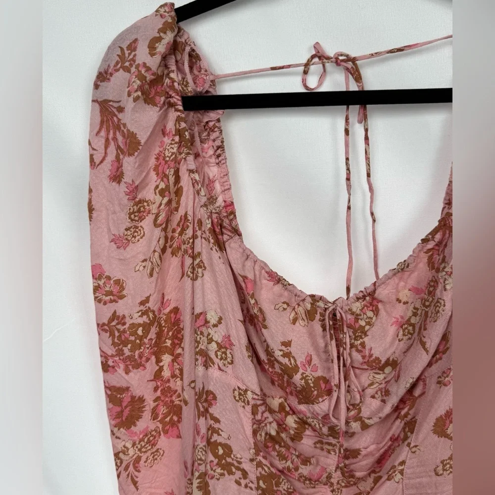 Free People‎ Hilary Floral Printed Long Sleeve Top Pink Womens Size Small